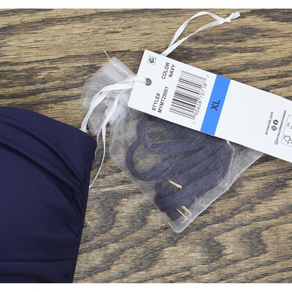 NWT Anne Cole Womens Solid Twist Front Shirred Bandeau Tankini Top Navy Blue XL - Picture 10 of 12